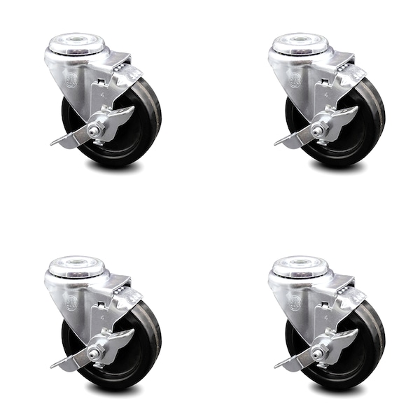 4 Inch Phenolic Wheel Swivel Bolt Hole Caster Set with Brake